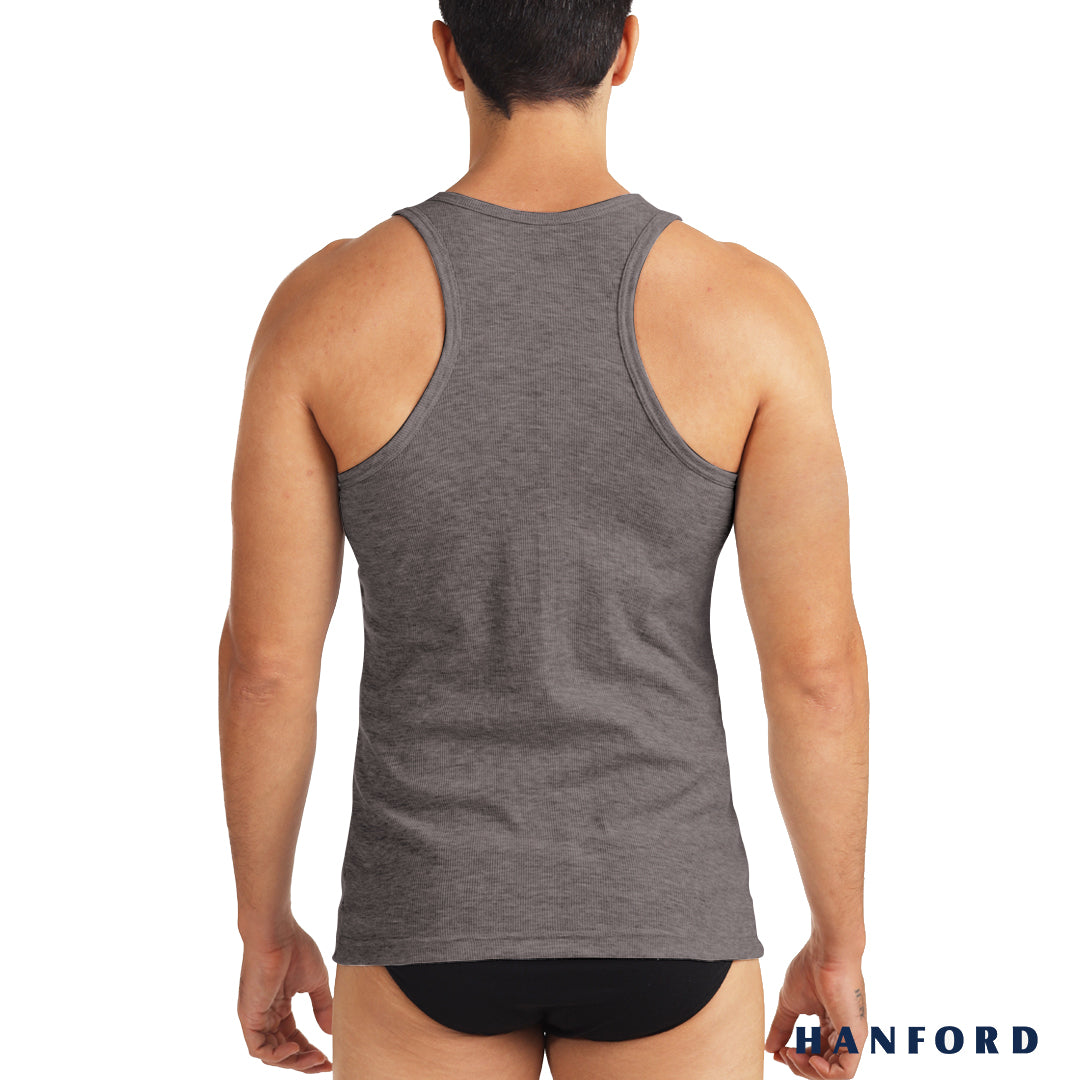 Hanford Men Racerback Muscle Rib Tank Racer Acid Black Single Pac