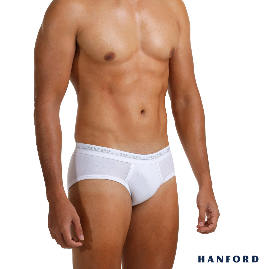 Hanford Men Premium Ribbed Cotton Hipster Briefs - White (3in1