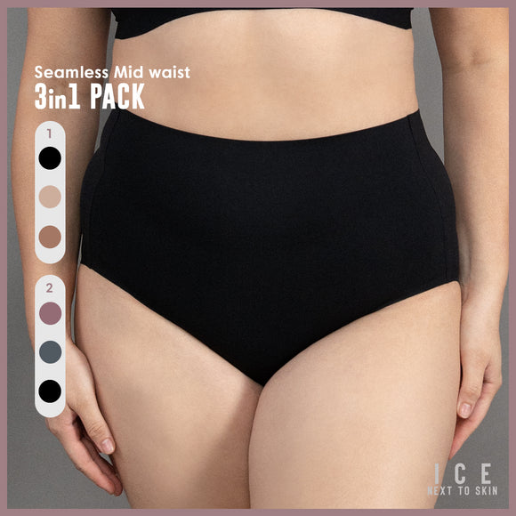 ICE Next to Skin Ladies Women Seamless Heatpress Comfort Silky Soft MidWaist MidRise Panty Cleo 3in1