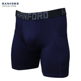 Hanford Athletic Men Pro Cool Quick Dry Compression Shorts with 2 Side Pockets Wayne - Black (Single Pack)