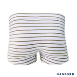 Hanford Men Cotton w/ Spandex Inside Garter Boxer Briefs Stripes - White & Khaki Lines (Single Pack)