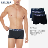 Hanford Men Cotton w/ Spandex Boxer Briefs Agean - Assorted Colors (3in1 Pack)