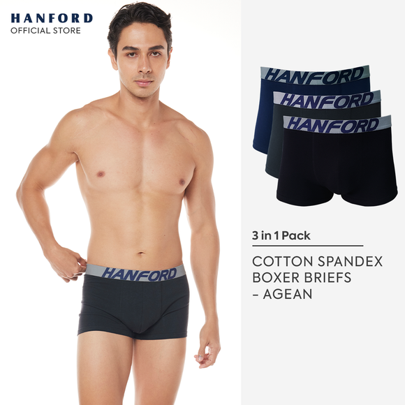 Hanford Men Cotton w/ Spandex Boxer Briefs Agean - Assorted Colors (3in1 Pack)