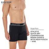 Hanford Athletic Men Pro Cool 2.0 Quick Dry Compression Boxer Shorts With Mesh Pouch Aire - Black (Single Pack)