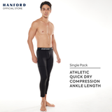 Hanford Athletic Men Pro Cool 2.0 Quick Dry Compression Ankle Length - Black/Blue Line (Single Pack)
