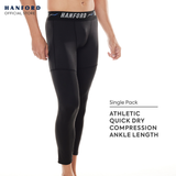 Hanford Athletic Men Pro Cool 2.0 Quick Dry Compression Ankle Length - Black/Blue Line (Single Pack)