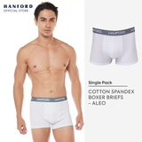 Hanford Men Cotton w/ Spandex Boxer Briefs Aleo - White (Single Pack)