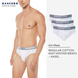 Hanford Men Regular Cotton Briefs Ansel - White (3in1 Pack) S-4X Big Plus Size