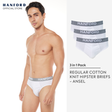 Hanford Men Regular Cotton Briefs Ansel - White (3in1 Pack) S-4X Big Plus Size