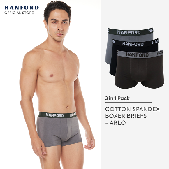Hanford Men Cotton w/ Spandex Boxer Briefs Arlo - Assorted Basic Colors (3in1 Pack)