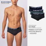 Hanford Men Premium Ribbed Cotton Modern Hipster Briefs Asgard - Assorted (3in1 Pack)