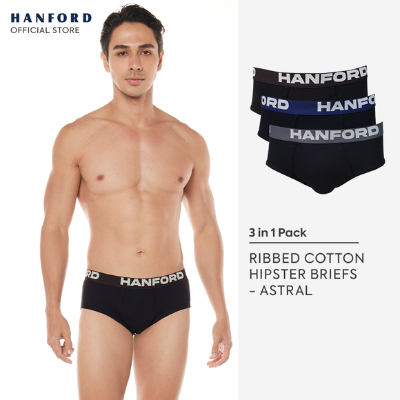 Hanford Men Premium Ribbed Cotton Modern Hipster Briefs Astral - Assorted Colors (3in1 Pack)