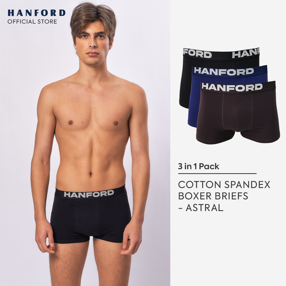 Hanford Men Cotton w/ Spandex Boxer Briefs Astral - Assorted Colors (3in1 Pack)