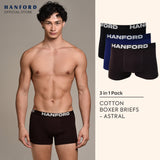 Hanford Men Cotton w/ Spandex Boxer Briefs Astral - Assorted Colors (3in1 Pack)