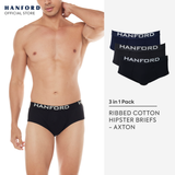Hanford Men Premium Ribbed Cotton Modern Hipster Briefs Axton - Assorted Colors (3in1 Pack)
