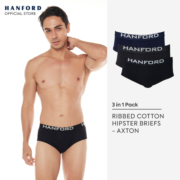 Hanford Men Premium Ribbed Cotton Modern Hipster Briefs Axton - Assorted Colors (3in1 Pack)