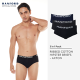 Hanford Men Premium Ribbed Cotton Modern Hipster Briefs Axton - Assorted Colors (3in1 Pack)