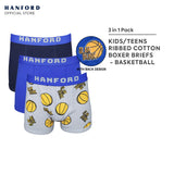 Hanford Kids/Teens Premium Ribben Cotton Hipster Boxer Briefs Basketball Print -Assorted (3in1 Pack)