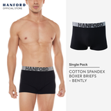Hanford Men Cotton w/ Spandex Boxer Briefs Bently - Black (Single Pack) S-4X Big Plus Size