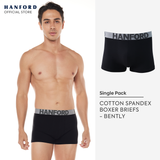 Hanford Men Cotton w/ Spandex Boxer Briefs Bently - Black (Single Pack) S-4X Big Plus Size