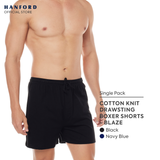Hanford Men Premium Cotton Knit Lounge Sleep Drawstring Boxer Shorts Blaze - Black (Single Pack)