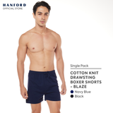Hanford Men Premium Cotton Knit Lounge Sleep Drawstring Boxer Shorts Blaze - Navy Blue (Single Pack)