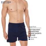 Hanford Men Premium Cotton Knit Lounge Sleep Drawstring Boxer Shorts Blaze - Navy Blue (Single Pack)
