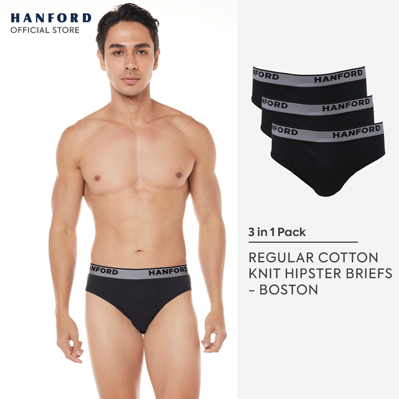 Hanford Men Regular Cotton Briefs Boston - Black (3in1 Pack)