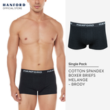 Hanford Men Cotton w/ Spandex Boxer Briefs Brody - Black Melange (Single Pack)