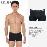 Hanford Men Cotton w/ Spandex Boxer Briefs Brody - Black Melange (Single Pack)