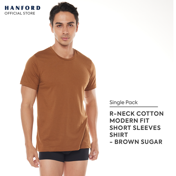 Hanford Men Teens R-Neck Cotton Knit Modern Fit Short Sleeves Shirt - Brown Sugar (SinglePack)
