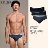 Hanford Men Regular Cotton Briefs OG Bryce - Assorted (3in1 Pack) S-2X