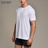 Hanford Men Camisa Cotton Knit Modern Fit Short Sleeves Shirt - White (Single Pack)