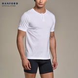 Hanford Men Camisa Cotton Knit Modern Fit Short Sleeves Shirt - White (Single Pack)