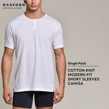 Hanford Men Camisa Cotton Knit Modern Fit Short Sleeves Shirt - White (Single Pack)
