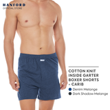 Hanford Men Premium Cotton Knit Lounge/Sleep/Boxer Shorts - Carib/True Blue/Denim (Single Pack)