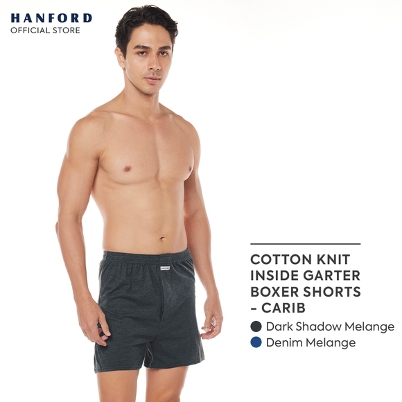 Hanford Men Premium Cotton Knit Lounge/Sleep/Boxer Shorts - Carib/Dark Shadow (Single Pack)