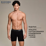 Hanford Athletic Men Cotton Spandex Compression Boxer Shorts Chase - Black (SinglePack)