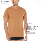 Hanford Men Teens R-Neck Cotton Knit Modern Fit Short Sleeves Shirt - Chipmunk (SinglePack)