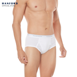 Hanford Men Premium Ribbed Cotton Classic Briefs w/ Fly Opening Double Padded Back - White (3in1 Pack)