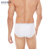 Hanford Men Premium Ribbed Cotton Classic Briefs w/ Fly Opening Double Padded Back - White (3in1 Pack)