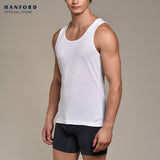 Hanford Men Regular Cotton Rib Tank - White Ribbed Fabric (Single Pack)