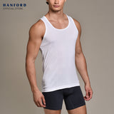 Hanford Men Regular Cotton Rib Tank - White Ribbed Fabric (Single Pack)