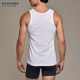 Hanford Men Regular Cotton Rib Tank - White Ribbed Fabric (Single Pack)
