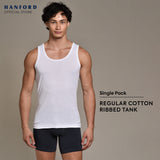 Hanford Men Regular Cotton Rib Tank - White Ribbed Fabric (Single Pack)