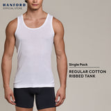 Hanford Men Regular Cotton Rib Tank - White Ribbed Fabric (Single Pack)