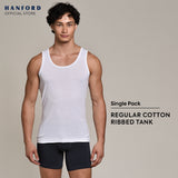 Hanford Men Regular Cotton Rib Tank - White Ribbed Fabric (Single Pack)