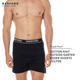 Hanford Men Premium Cotton Knit Lounge Sleep Outside Garter Boxer Shorts - Clyde (Single Pack)