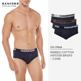 Hanford Men Premium Ribbed Cotton Modern Hipster Briefs Core - Assorted Colors (3in1 Pack)