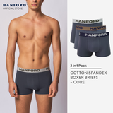 Hanford Men Cotton w/ Spandex Boxer Briefs Core - Assorted Colors (3in1 Pack)